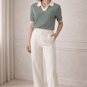 Moncrief Green White Striped Knit Polo Sweater Shirt Women’s L Preppy Golf